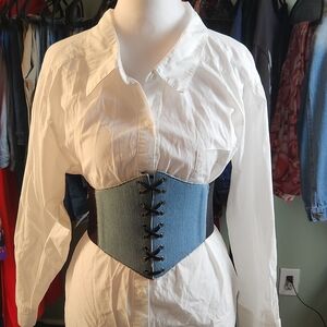 Denim Lace-Up Waist Cincher Belt in Light Blue